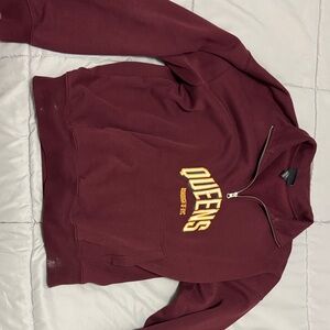 H&M Burgundy Zip-Up Sweater with Queens Print
